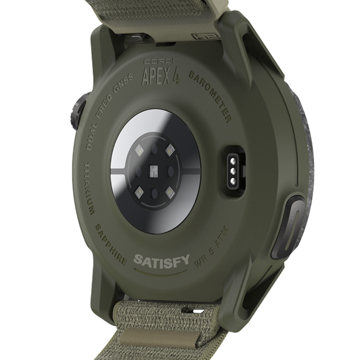 Back view of COROS | SATISFY APEX 4 (46mm) in Burnt Olive with Nylon Band